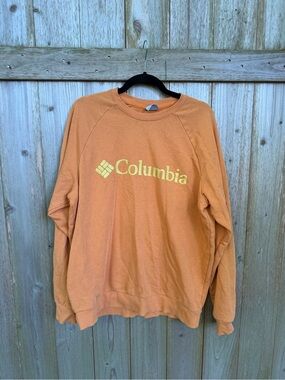 Columbia Men's Peach-Orange Crewneck Sweatshirt with Yellow Logo